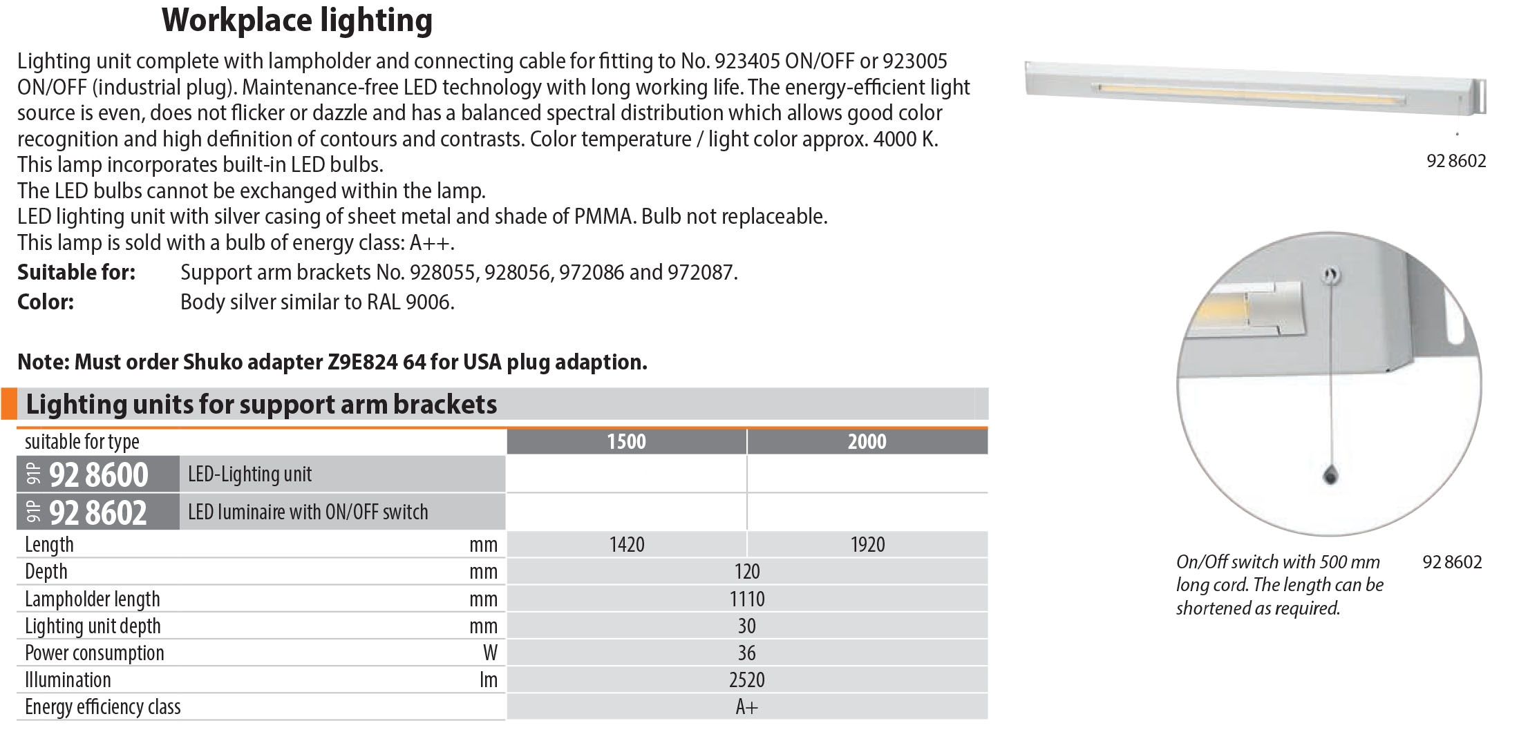 Garant German LED Workplace Lighting Unit German Workplace LED Lighting Two Sizes Available