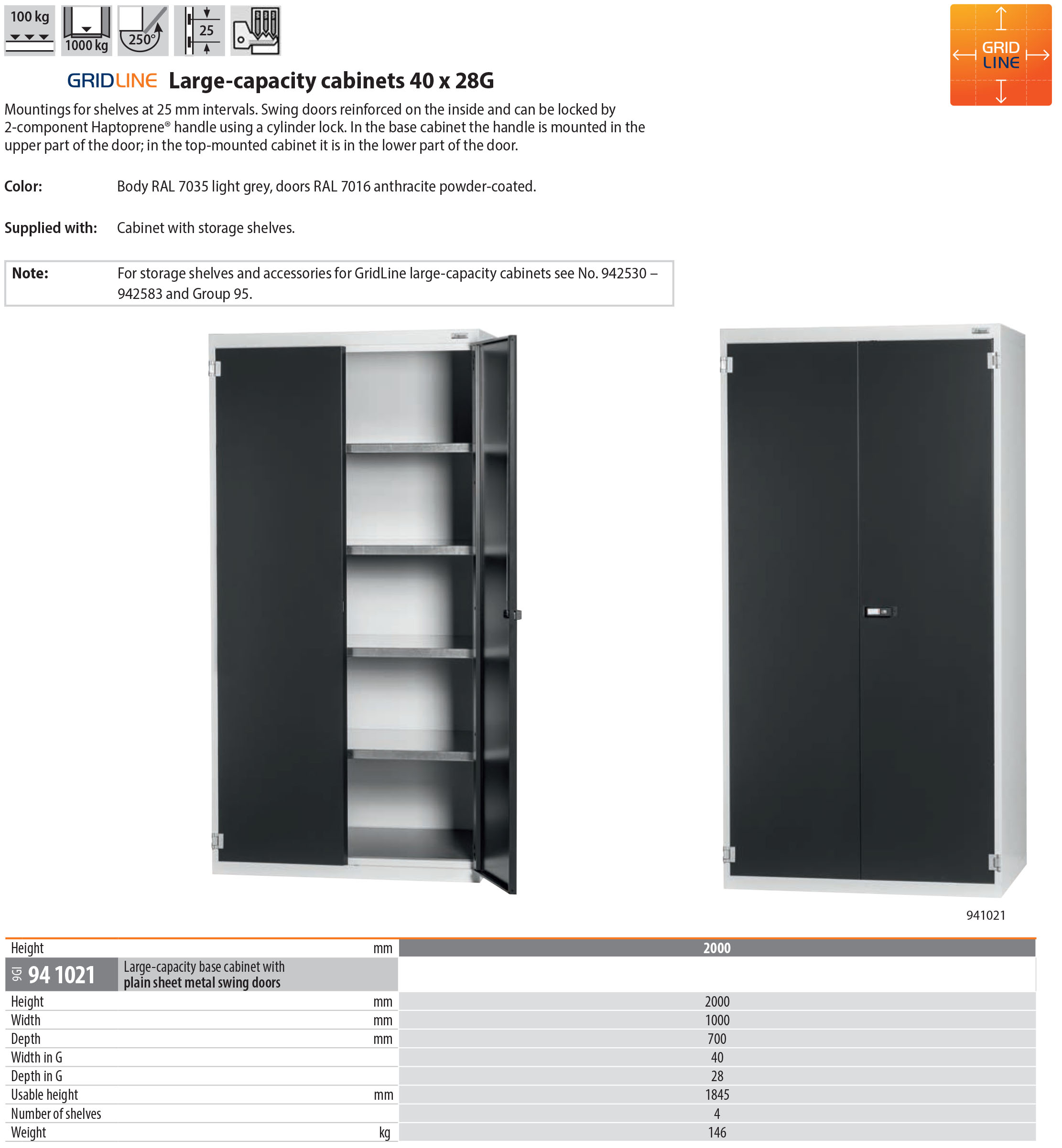 Garant German Large Capacity Cabinet 40x28G Sheet Metal Doors 2000 mm high, a Large Capacity German Workshop Tool Cabinet