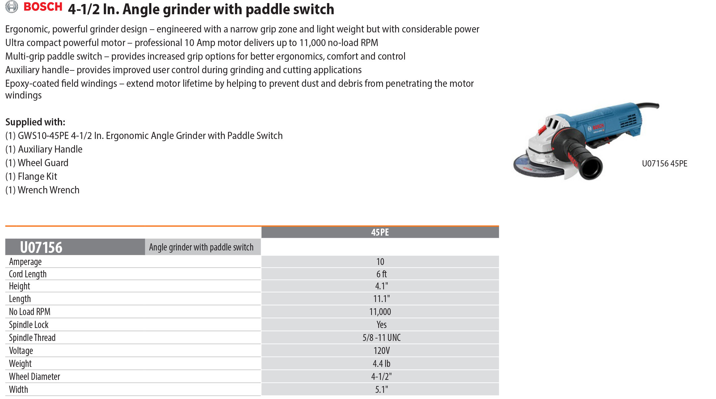 Bosch 4-1/2 In. German Angle grinder with paddle switch Bosch Drill Set Bosch tools combo kit