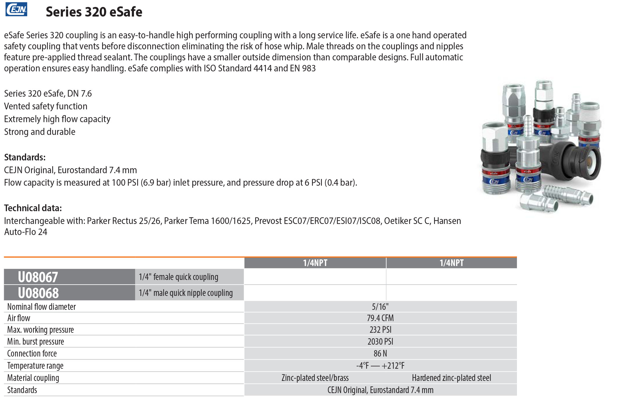 CEJN Series 320 eSafe Compressed Air Industrial Coupler Female