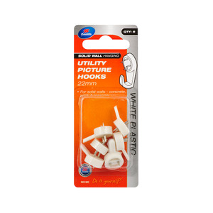 HOOK UTILITY WHITE 22MM PK6