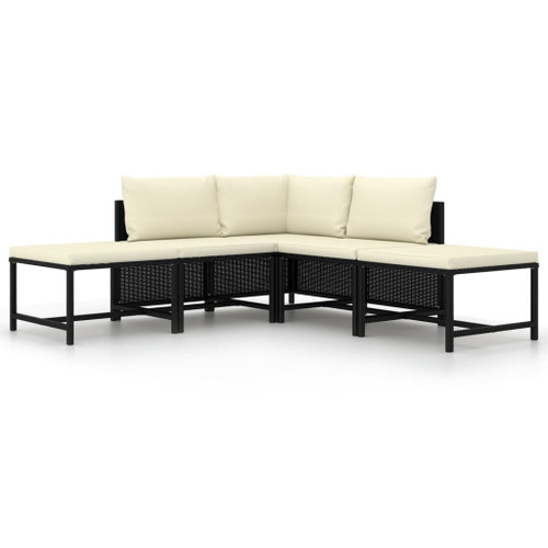 5 Piece Garden Sofa Set with Cushions Black Poly Rattan