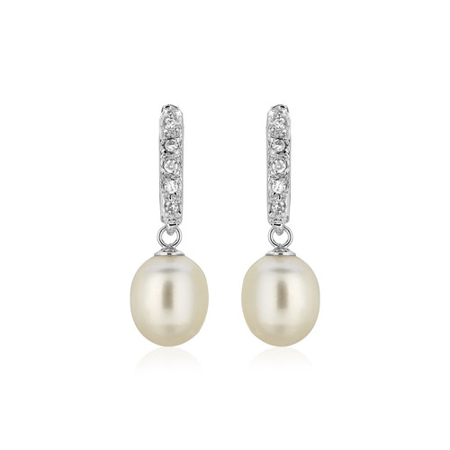 Sterling Silver Earrings with Freshwater Pearls and Cubic Zirconias