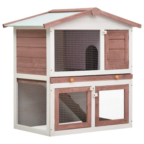 Outdoor Rabbit Hutch 3 Doors Brown Wood