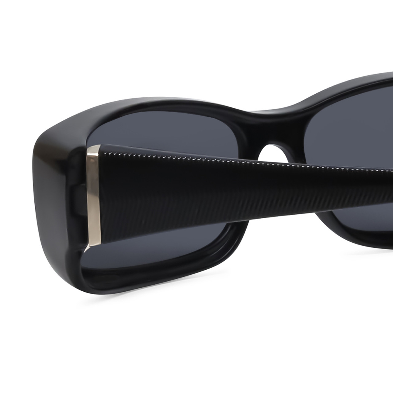 Foster Grant Solar Shield Black USA Fitover - 58mm Silver/Grey Sunglasses Unisex Fitover Gloss