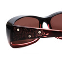 Close Up View of Foster Grant Ladies 59mm Fitover Sunglasses Black Pink Flower Crystal & Rose Red