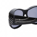 Close Up View of Foster Grant Ladies Oval 60mm Fitover Sunglasses Gloss Black Crystals/Smoke Grey