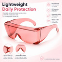 Calabria 3000 FL41 Pink Fitover Safety Glasses Wear Over Prescription Glasses Migraine Glasses FL-41 Light Sensitivity Glasses Women Men Outdoor Indoor Blue Light Blocker Over Glasses Eye Protection