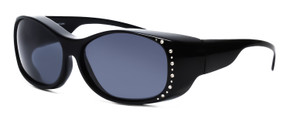 Profile View of Foster Grant Women Round 60mm Fitover Sunglasses Gloss Black Crystals/Smoke Grey