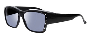 Profile View of Foster Grant Ladies 57mm Fitover Sunglasses in Gloss Black Crystals & Smoke Grey