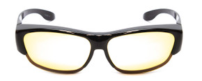 Front View of Foster Grant Semi-Rimless 59mm Fitover Sunglasses Black/Yellow Poly Night Driver