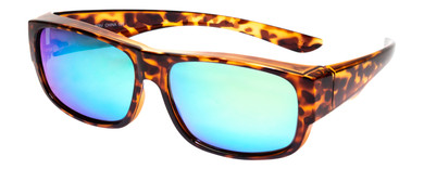 Profile View of Calabria 9011-RRV Large Polarized Fitover Sunglasses Cheetah Gold & Green Mirror