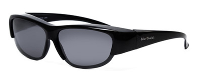 Profile View of Foster Grant Unisex Oval Semi-Rimless 70 mm Fitover Sunglasses Black /Smoke Grey