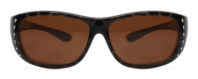 Front View of Foster Grant Ladies Classic 60mm Fitover Sunglasses Tortoise Crystal/Amber Brown