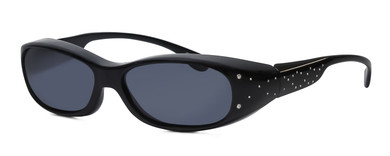 Profile View of Foster Grant Ladies Oval 56mm Fitover Sunglasses Gloss Black Crystals/Smoke Grey
