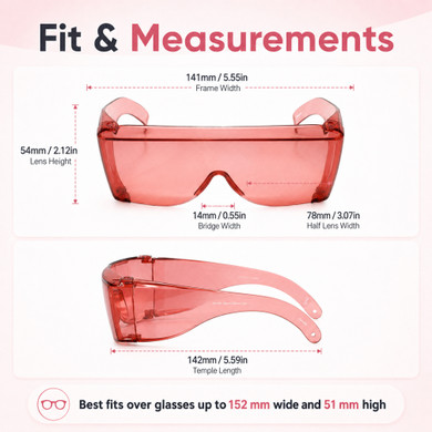 Calabria 3000 FL41 Pink Fitover Safety Glasses Wear Over Prescription Glasses Migraine Glasses FL-41 Light Sensitivity Glasses Women Men Outdoor Indoor Blue Light Blocker Over Glasses Eye Protection