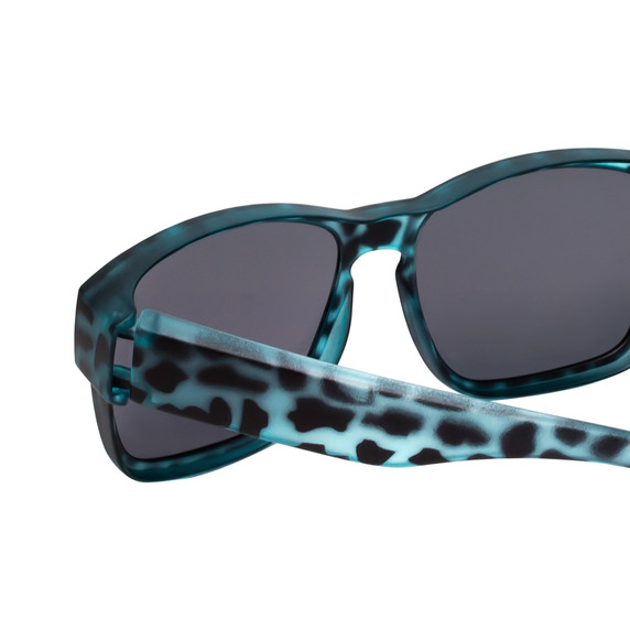 Close Up View of Calabria 9018 Small Polarized Fitover Sunglasses Matte Cheetah Blue & Smoke Grey