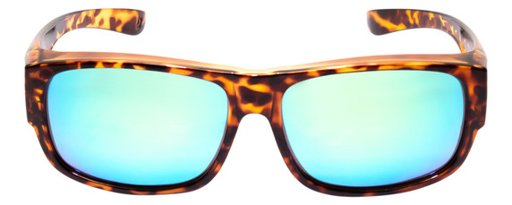 Front View of Calabria 9011-RRV Large Polarized Fitover Sunglasses Cheetah Gold & Green Mirror