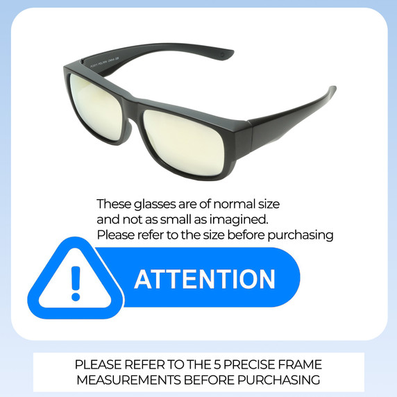 Size Awareness Illustration of Calabria 9011-RRV Large Polarized Fitover Sunglasses Matte Black & Gold Mirror