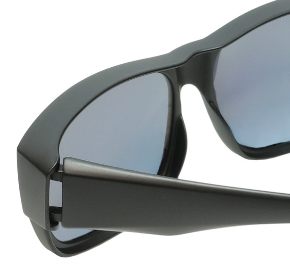 Close Up View of Calabria 9011-RRV Large Polarized Fitover Sunglasses Matte Black & Gold Mirror