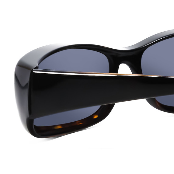 Close Up View of Foster Grant Unisex 60mm Fitover Sunglasses Gloss Black Tortoise Fade/Smoke Grey