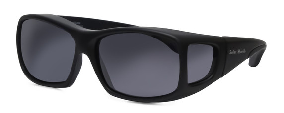 Profile View of Foster Grant Solar Shield Unisex 60 mm Fitover Sunglasses Matte Black/Smoke Grey