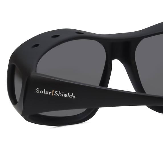 Close Up View of Foster Grant Solar Shield Mens Classic 60 mm Fitover Sunglasses Black/Grey Flash
