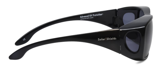 Side View of Foster Grant Solar Shield Unisex 62 mm Fitover Sunglasses Gloss Black/Smoke Grey