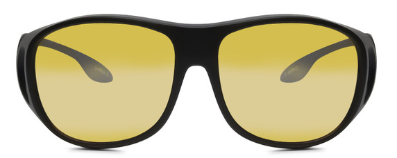 Front View of Foster Grant 60 mm Fitover Sunglasses in Black/Yellow Polycarbonate Night Driver