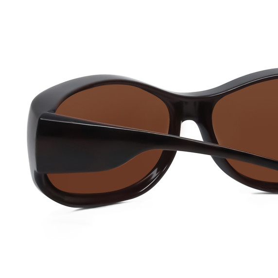 Close Up View of Foster Grant Women Oval 60mm Fitover Sunglasses Gloss Black Crystals/Amber Brown