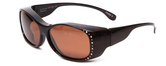 Profile View of Foster Grant Ladies Oval 60 mm Fitover Sunglasses Tortoise Havana Crystals/Brown