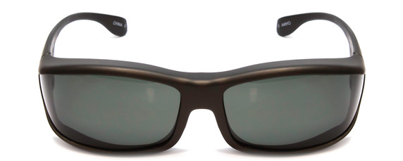 Front View of Foster Grant Unisex Wrap 77mm Fitover Sunglasses Matte Olive Green Copper & Grey