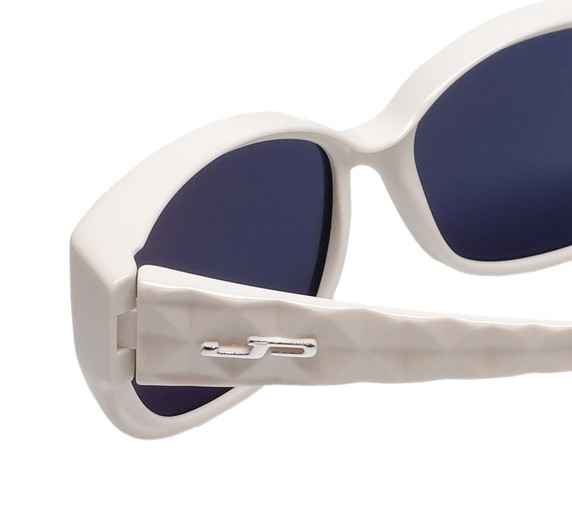 Close Up Detail View of JP Jonathan Paul Beverly Womens Fitovers Sunglasses Gloss White & Polarized Grey