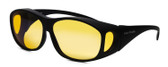 Profile View of Foster Grant Ladies Round 60mm Fitover Sunglasses Black/Yellow Poly Night Driver