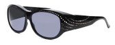 Profile View of Foster Grant Ladies Oval 60mm Fitover Sunglasses Gloss Black Crystals/Smoke Grey