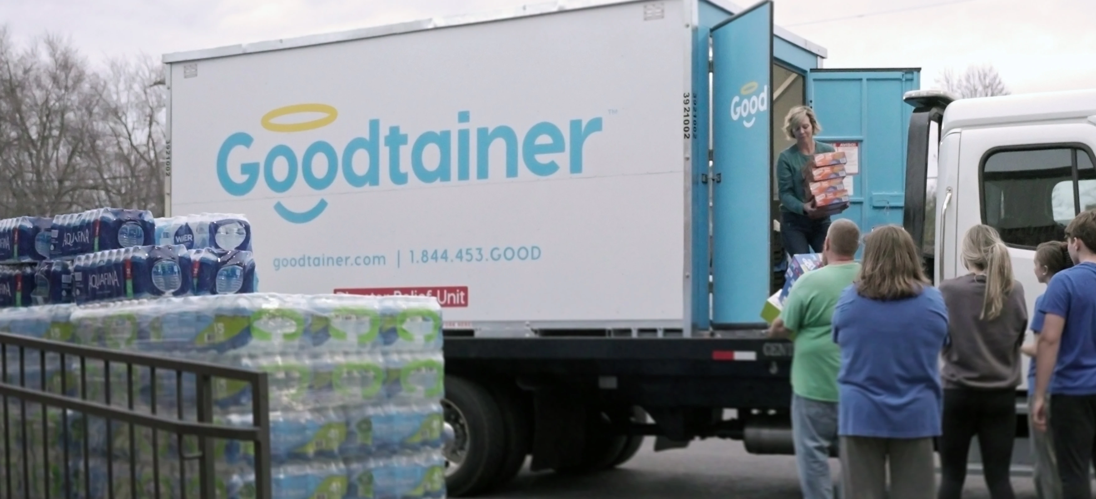 Goodtainer delivering portable storage containers for tornado disaster relief in Mayfield, Kentucky