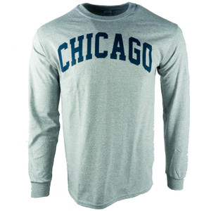 Men's Long Sleeve Chicago Arch T-Shirt, grey and navy Men's Long Sleeve Chicago Arch T-Shirt, grey and navy