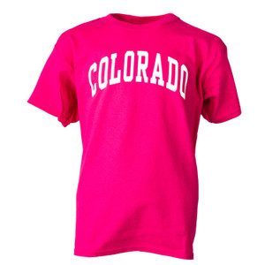 Youth Short Sleeve Colorado Arch T-Shirt, heliconia pink and white Youth Short Sleeve Colorado Arch T-Shirt, heliconia pink and white