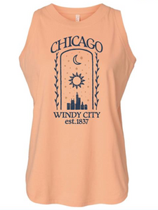 Chicago Women's Whimsy Skyline Sleeveless Tanks - Peachy