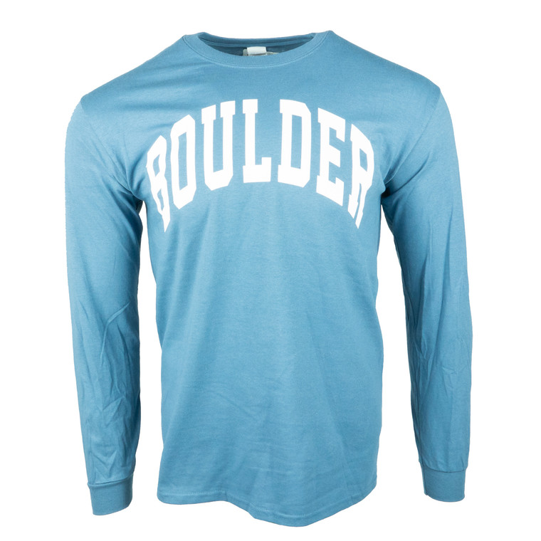 Men's Long Sleeve Boulder Simple Arch T-Shirt, indigo blue and white