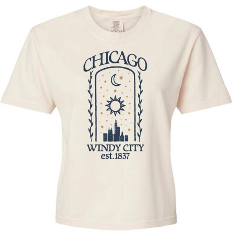 Chicago Women's Whimsy Skyline Cropped Short Sleeve T-Shirt - Ivory