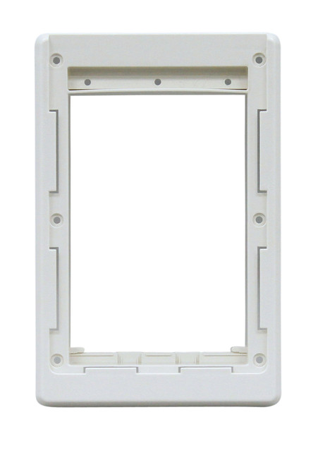 Small Size Plastic Inside Frame With Slots For Slide. Designed For Door With Round Logo With Rivets On Metal Bar On Vinyl Flap. For A Fast-Fit Patio Door Or Aluminum Modular Patio Door.