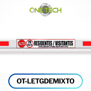 OT-LETGDEMIXTO, Onetech, Qdigital, letrero para pluma vehicular, señalización para barrera vehicular, residentes y visitantes, control de acceso vehicular, accesorio para barrera automática, señalética para estacionamientos, acceso residencial, acceso vehicular.