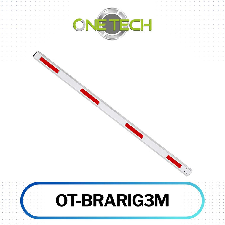 OT-BRARIG3M, Onetech, Qdigital, brazo rígido para barrera vehicular, brazo de aluminio 3 metros, barrera DC, pluma vehicular, control de acceso vehicular, accesorios para barreras automáticas, acceso vehicular, automatización de accesos, barrera para estacionamiento, seguridad vehicular, control de tráfico vehicular.