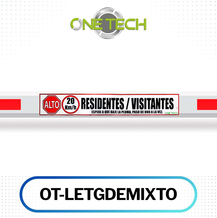 OT-LETGDEMIXTO, Onetech, Qdigital, letrero para pluma vehicular, señalización para barrera vehicular, residentes y visitantes, control de acceso vehicular, accesorio para barrera automática, señalética para estacionamientos, acceso residencial, acceso vehicular.