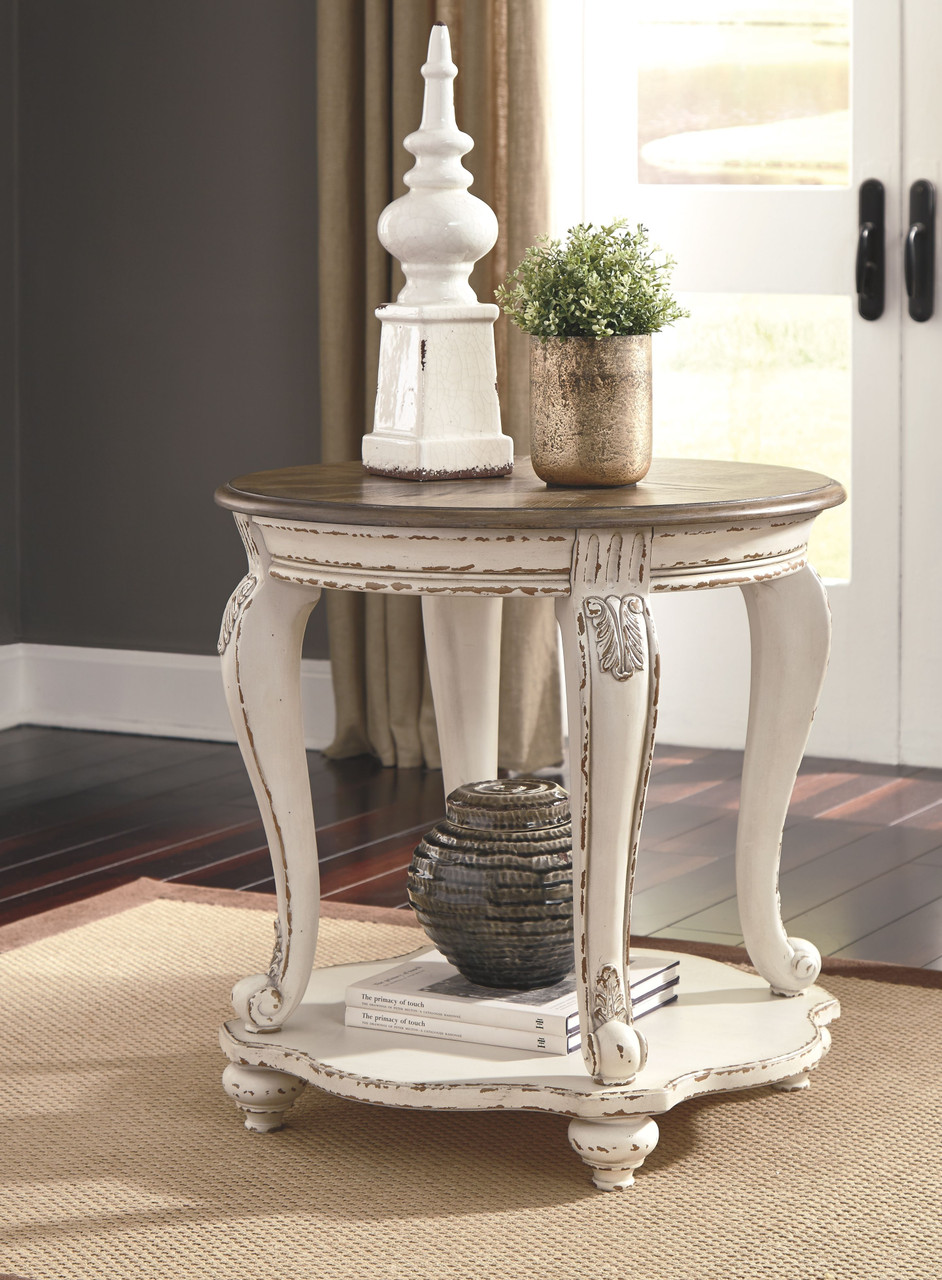 Realyn White/Brown Round End Table