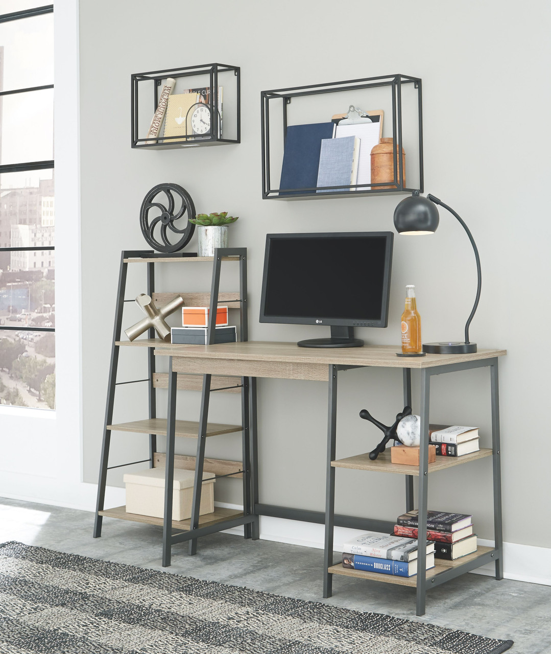 desk with high shelf