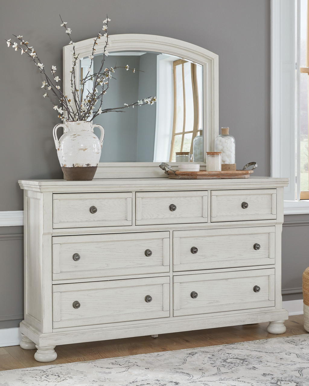 The Robbinsdale Antique White Dresser, Mirror is available at Complete  Suite Furniture, serving the Pacific Northwest.