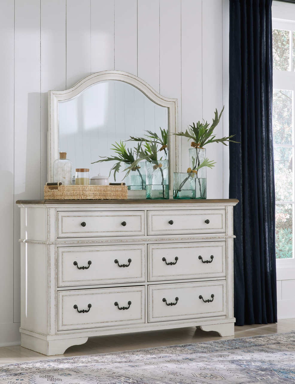 The Bostwick Shoals White 5 Pc. Dresser, Mirror, Twin Panel Bed is  available at Complete Suite Furniture, serving the Pacific Northwest.