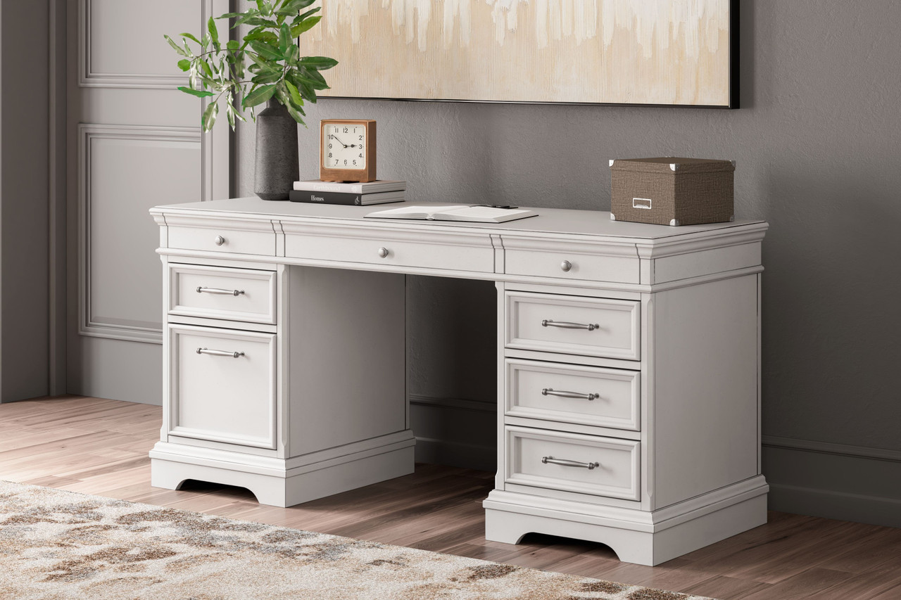 Kanwyn Whitewash Home Office Desk With Eight Drawers